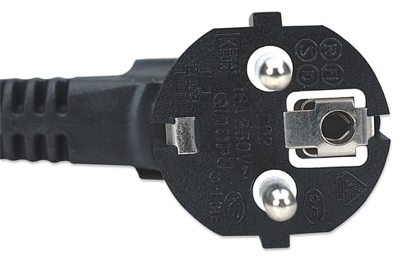 Manhattan Cable de alimentación, enchufe Schuko europeo (CEE 7/4) a conector C13 hembra, 1,8 m, 16 A, negro, garantía de por vida
