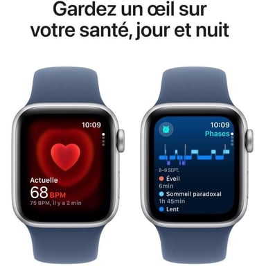 Watch SE 2 (GPS), boitier en aluminium Argent de 40 mm avec boucle en caoutchouc Sport S/M, Bleu