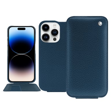 Housse cuir Apple iPhone 15 Pro - Rabat vertical - Bleu - Cuir grainé