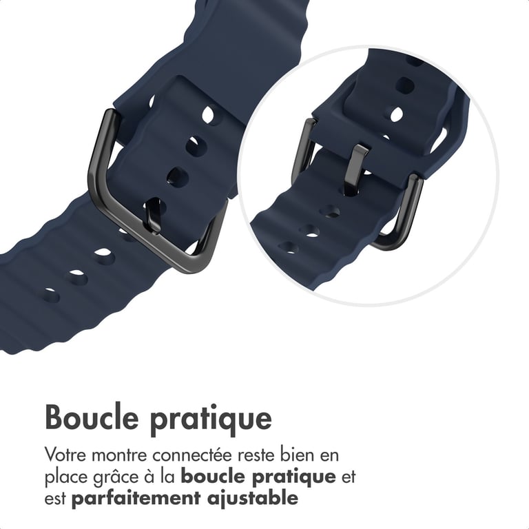 imoshion Bracelet Wave en silicone pour Samsung Galaxy Watch 4 / 5 / 6 / 7 / FE (20 mm) - Bleu foncé - Neuf