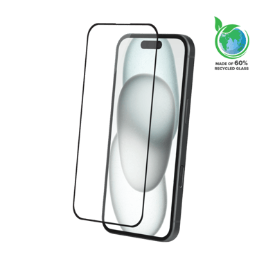 Protection dâ€™écran antibactérienne en verre trempé ultra-résistant à  bords incurvés (60% verre trempé recyclé) pour Apple iPhone 16, Noir