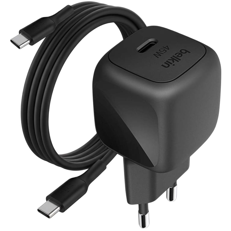 Pack Chargeur Secteur Rapide USB-C 45W Power Delivery et PPS avec Câble USB-C 1m Noir - Neuf