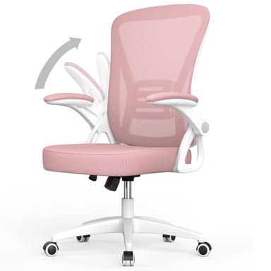 Silla de escritorio ergonómica con reposabrazos abatible 90° y soporte lumbar, silla de oficina con asiento acolchado-Rosa