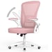 Silla de escritorio ergonómica con reposabrazos abatible 90° y soporte lumbar, silla de oficina con asiento acolchado-Rosa