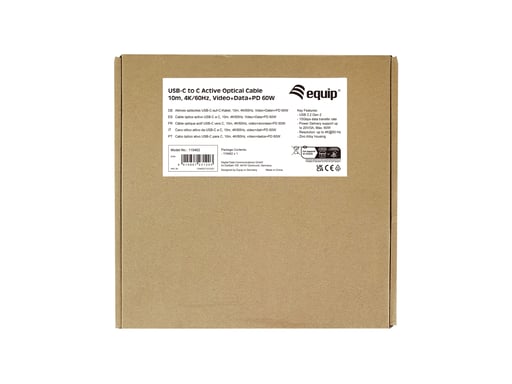 Equip 119462 Cable óptico activo USB-C a C, M/M, 10m, PD 60W, 4K/60Hz, 10Gbps, Vídeo+Datos+PD