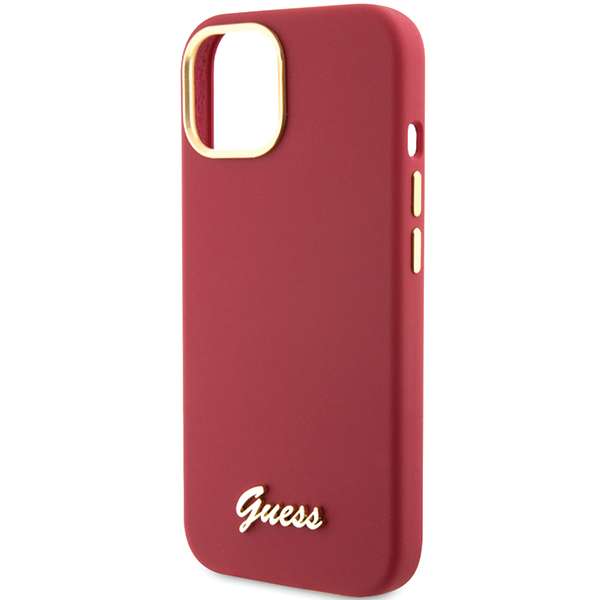 Guess Étui pour iPhone 15 6.1 magenta étui rigide Silicone Script Metal Logo & Frame Rouge - vue 3