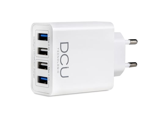 DCU Tecnologic Smart Charger 4 Ports USB - Chargement Rapide pour Jusqu'à 4 Appareils Simultanément - Couleur Blanc