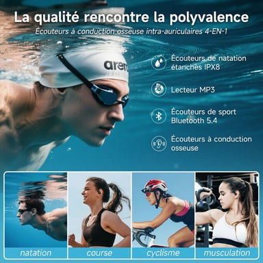 ROLINE Casque à Conduction Osseuse Bluetooth 5.4 IPX8 MP3 8Go Sport Noir