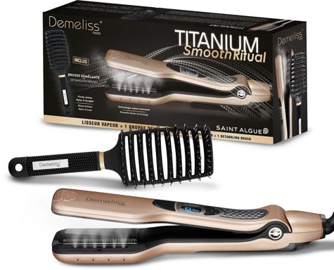 Lisseur vapeur - Coffret Demeliss TITANIUM SMOOTH RITUAL - Brosse démelante - Or