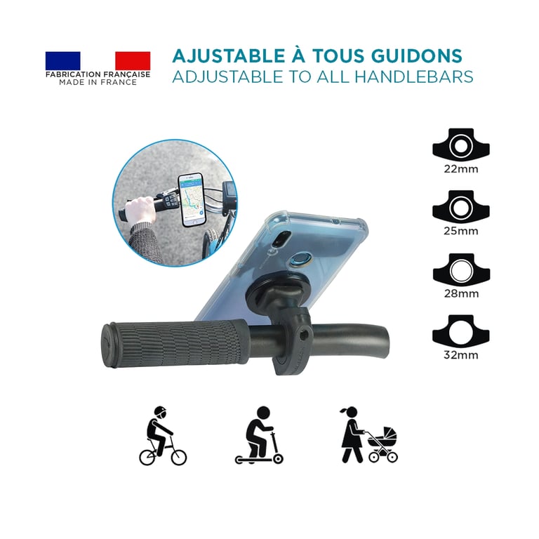 Support Smartphone pour Vélo, Porte Téléphone Universel Fabriqué en France,  Rotation 360°, Fixation Mécanique Sécurisée, Noir - Mobilis