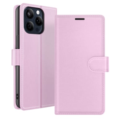 Zanaé Funda tipo cartera para iPhone 15 Pro con soporte y lengüeta magnética Rosa