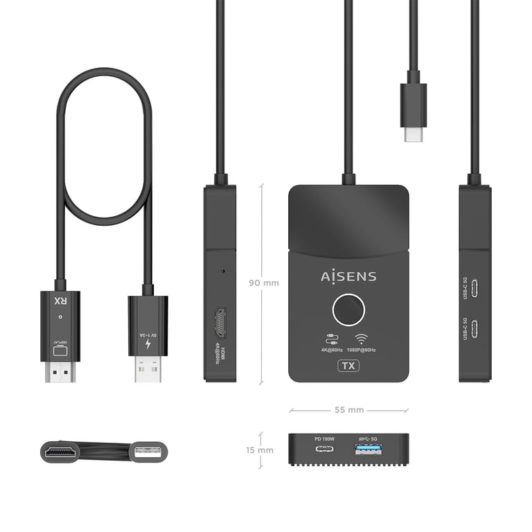 AISENS ASWL H2KDC30M05 BK station d'accueil Avec fil &sans fil USB 3.2 Gen 1 3.1 Gen 1 Type C Neuf - vue 3