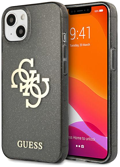 Étui Guess pour iPhone 13 6.1 Noir Paillettes 4G Grand Logo