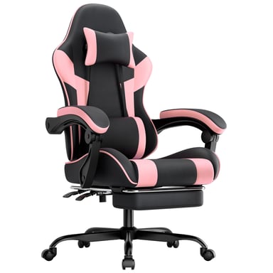 Fauteuil Gamering Roline 200kg Chaise Ergonomique Bureau Noir et Rose