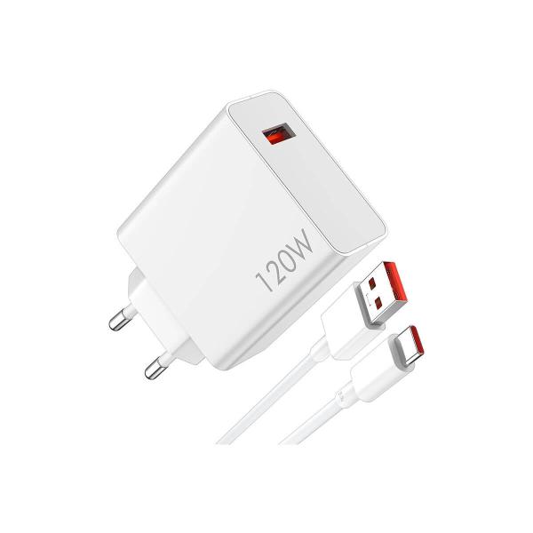 Chargeur Mural Xiaomi 120W HyperCharge Combo pour Smartphone USB-A 120W + Câble - Identification In - Neuf