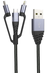 Tiger Power Cable 3En1 Usb/Micro-Usb/Type C/Lightning 1.2M Gris