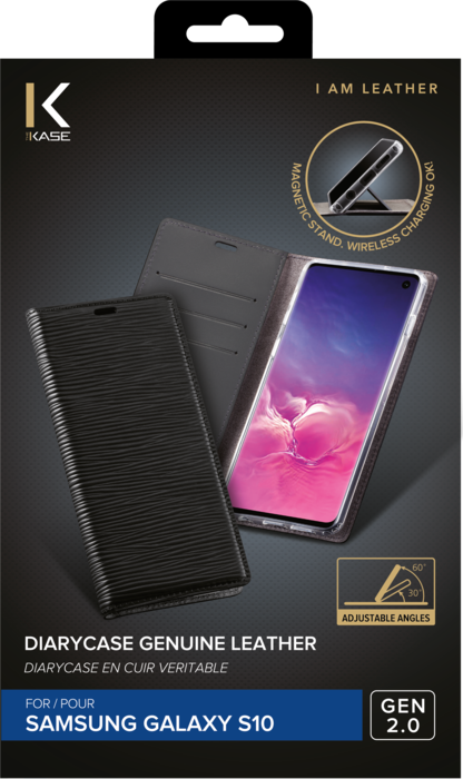 Diarycase 2.0 Coque clapet en cuir véritable avec support aimanté pour Samsung Galaxy S10, Noir Minuit