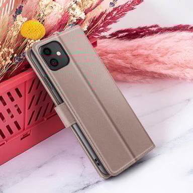 Zanaé Funda tipo cartera para iPhone 11 con soporte y lengüeta magnética Topo