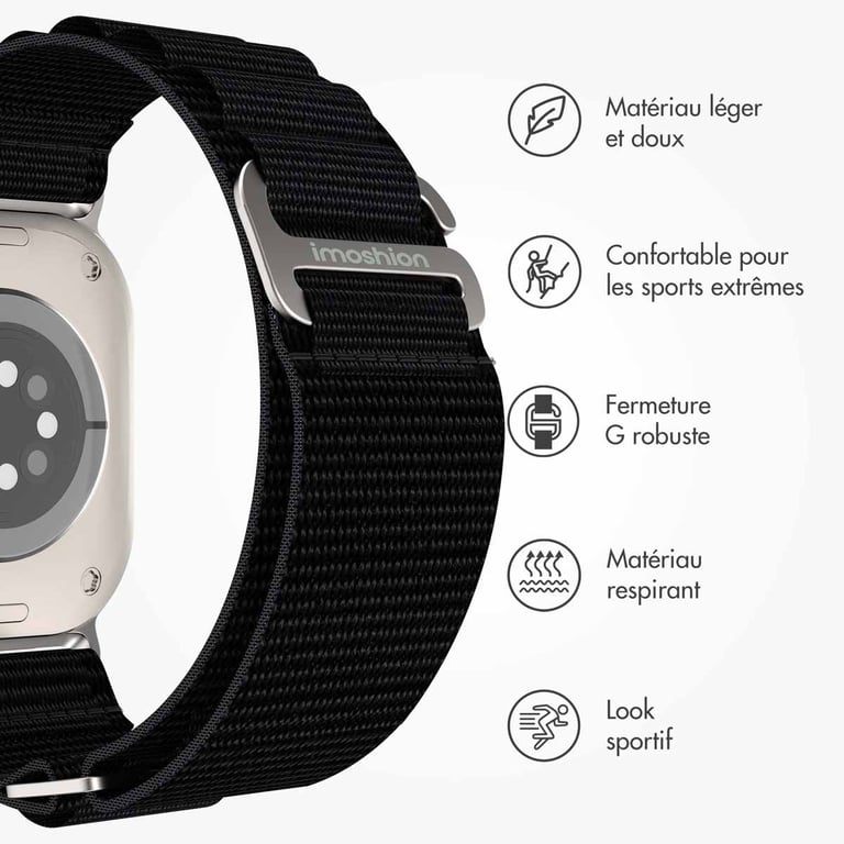 imoshion Bracelet en nylon Alpine pour Apple Watch | 38/40/41/42 mm - Noir - Neuf