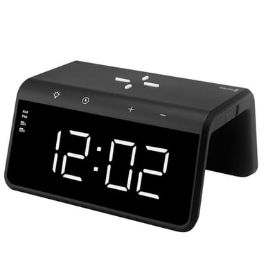 Evelatus WCC01BK Réveil 2 en 1 à grands chiffres avec chargeur sans fil 10 W et lampe couleur RVB Noir