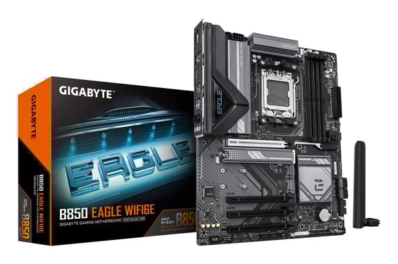 GIGABYTE B850 EAGLE WIFI6E Placa Base - Procesadores AMD Ryzen Serie 9000, VRM digital de 8+2+2 fases, hasta 8200MHz DDR5 (OC), 1xPCIe 5.0 + 2xPCIe 4.0 M.2, LAN GbE, WIFI 6E, USB 3.2 Gen 2