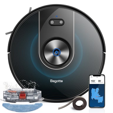 Aspirateur robot Bagotte BG800 Max, puissante aspiration, capteurs de suivi de navigation multiples, nettoyage humide et sec, batterie intégrée de 3200 mAh, autonomie de 150 minutes.