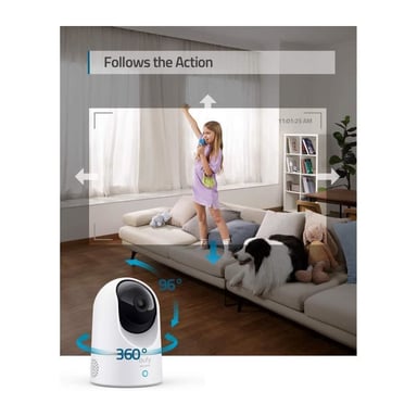 Eufy Security Indoor CAM 2K Pan & Tilt, Camara vigilancia WiFi Interior, Reconocimiento de Personas, con Asistente de Voz, Sensor de Movimiento, nessun canone mensile, No se Requiere HomeBase