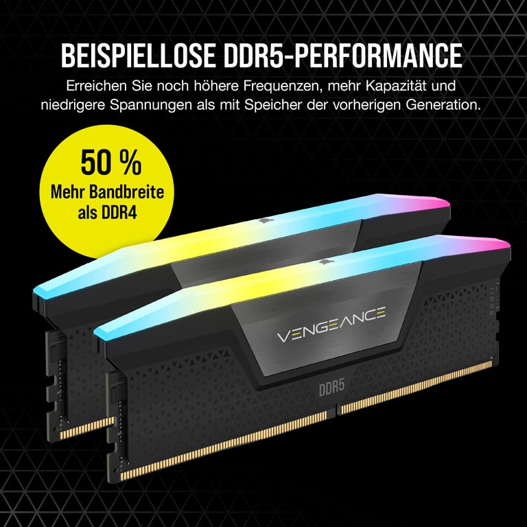 RAM DDR5 CORSAIR Vengeance RGB 6600 MHz CL38 Dual Channel - vue 3