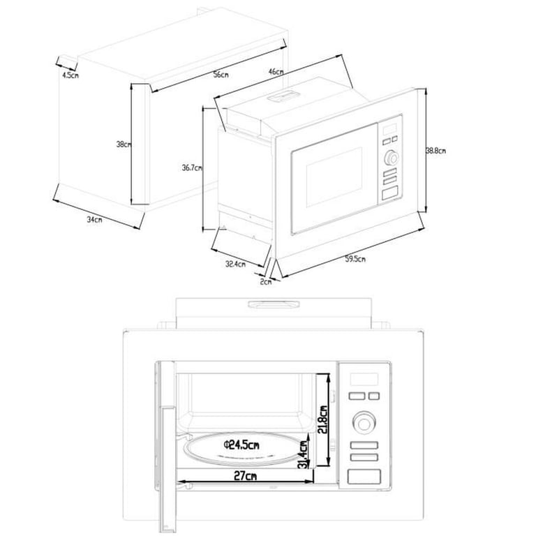 Four micro ondes encastrable CONTINENTAL EDISON MO20IXES et Inox L59 5 x 38 8 x P34 5 cm - vue 5