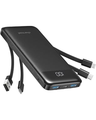 Batería Externa, 10000mAh Power Bank con 4 Cables Integrados, Batería Portátil USB C Delgada Compatible con iPhone 17/16/15, AirPods, iPad, Samsung, etc.