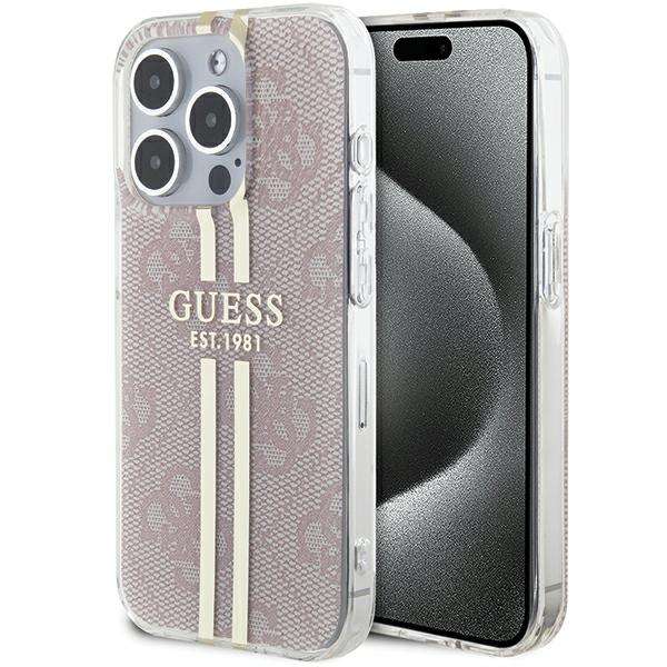 Étui Guess pour iPhone 15 Pro 6.1  rose étui rigide IML 4G Gold Stripe - Neuf
