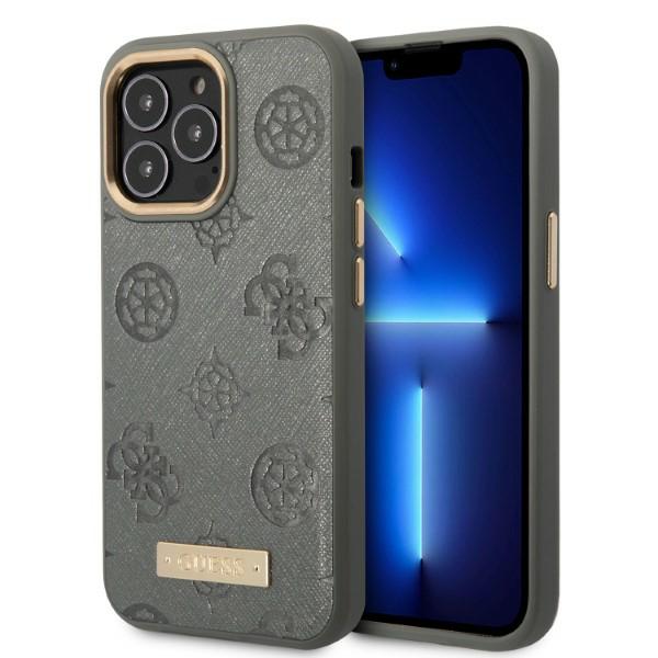 Guess Peony Logo Plate MagSafe - Coque pour iPhone 13 Pro Max (Gris) - 3666339056803