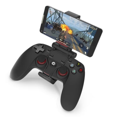 Gamium Manette Gaming SANS FIL/FILAIRE -  Triple connexion : filaire, Bluetooth, récepteur 2.4Ghz - PC, PS3, Box Android TV, Casque VR, Smartphone et tablette Android** - Clip pour Smartphone