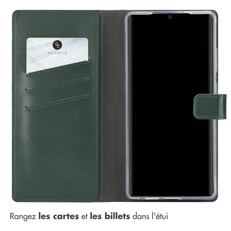 Selencia Étui portefeuille en cuir véritable pour Samsung Galaxy S25 Ultra - Vert - Neuf