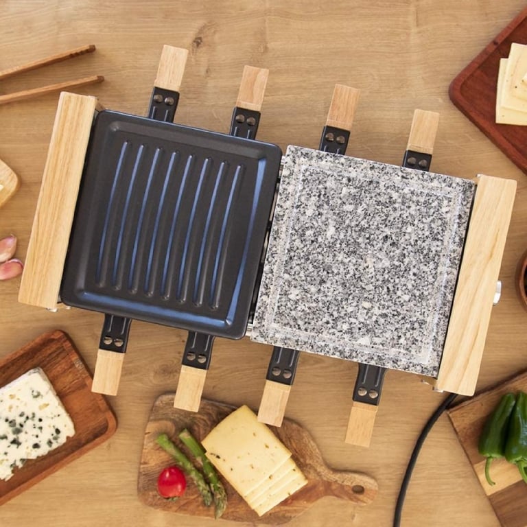 Cecotec Raclette Cheese&Grill 8400 Wood MixGrill. Surface mixte gril et plancha Thermostat réglable 8 poêlons individuels Design amovible - vue 3