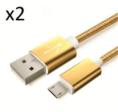 Pack de 2 Cables Metal Nylon Micro USB pour Smartphone Android Chargeur Connecteur