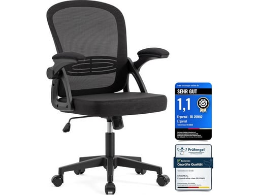 Chaise de Bureau Ergonomique - Fauteuil de Bureau à Dossier Maille, Accoudoirs Relevables à 90°