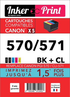 Pack de Cartouches d'encre recyclées compatibles avec CANON 570 / 571 XL (Noir et Couleurs)