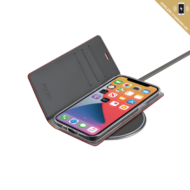 Diarycase 2.0 Funda tipo concha de piel auténtica con soporte magnético para Apple iPhone 12 mini, Rojo Burdeos