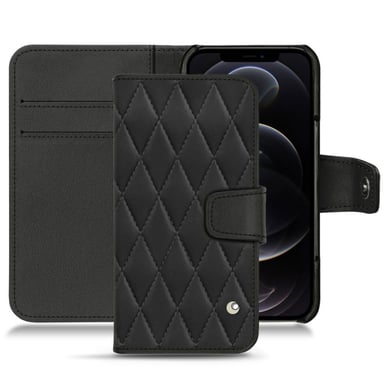 Housse cuir Apple iPhone 12 Pro - Rabat portefeuille - Noir - Cuir lisse couture