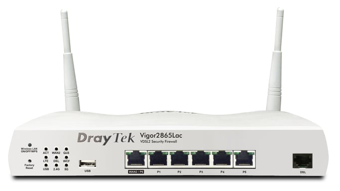 DrayTek V2865LAC router wireless Gigabit Ethernet Dual-band [2.4 GHz/5 GHz] 4G Grigio (VDSL Router with Wi-Fi 5 & 4G/LTE Modem)