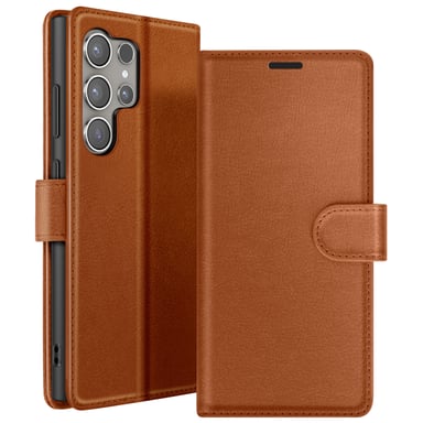 Zanaé Funda tipo cartera para Galaxy S24 Ultra con función de soporte y lengüeta magnética Marrón