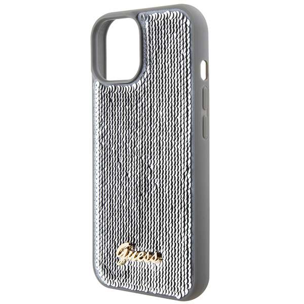 Guess Étui pour iPhone 15 6.1 argent étui rigide Sequin Script Metal Gris - vue 3