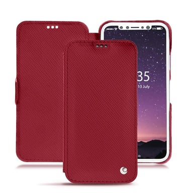 Funda de piel Apple iPhone Xs - Solapa horizontal - Rojo - Piel saffiano