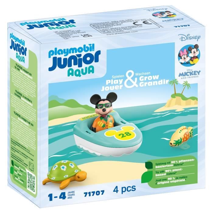 PLAYMOBIL Junior 71707 Mickey avec bateau, Flotte dans l'eau, Jouet pour le bain, Junior & Disney, Des 12 mois - Neuf