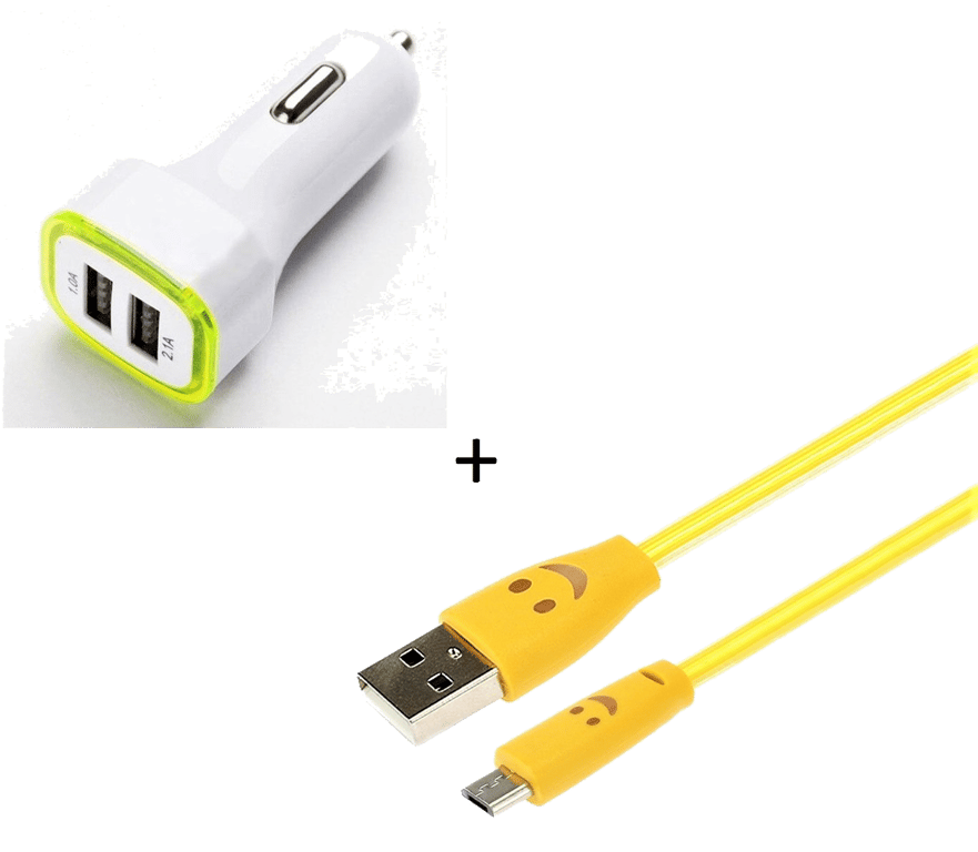 Pack Chargeur Voiture pour Manette Playstation 4 PS4 Smartphone Micro USB (Cable Smiley + Double Ada