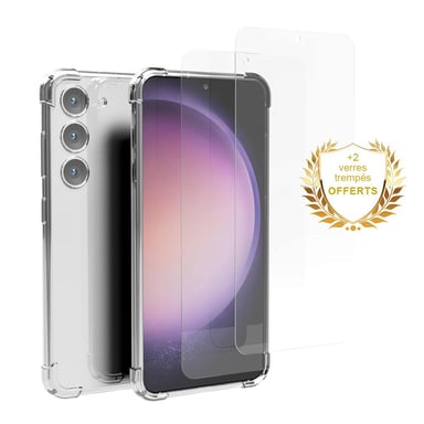EVETANE Coque Samsung Galaxy S23 Plus Antichoc Silicone + 2 Vitres en verre trempé Protection écran