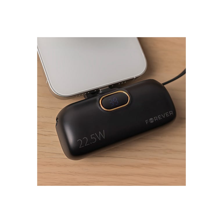 Forever Batterie De Secours 5 000 Mah Ultra Compacte Avec Connecteur Lightning Et Cable Usb-c Noir - vue 4