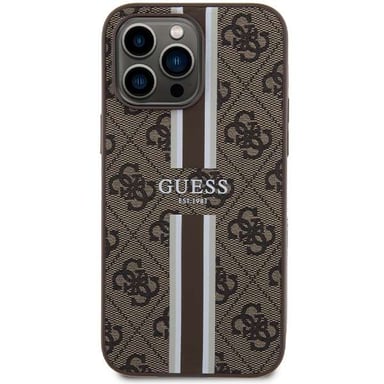 Custodia Guess per iPhone 15 Pro Max 6,7'' marrone Custodia rigida 4G a strisce stampate MagSafe