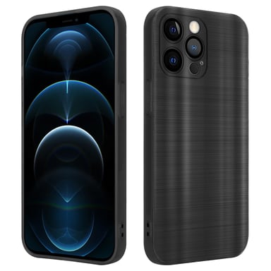 Coque pour Apple iPhone 12 PRO en Brushed Noir Housse de protection Étui en silicone TPU flexible au design brossé